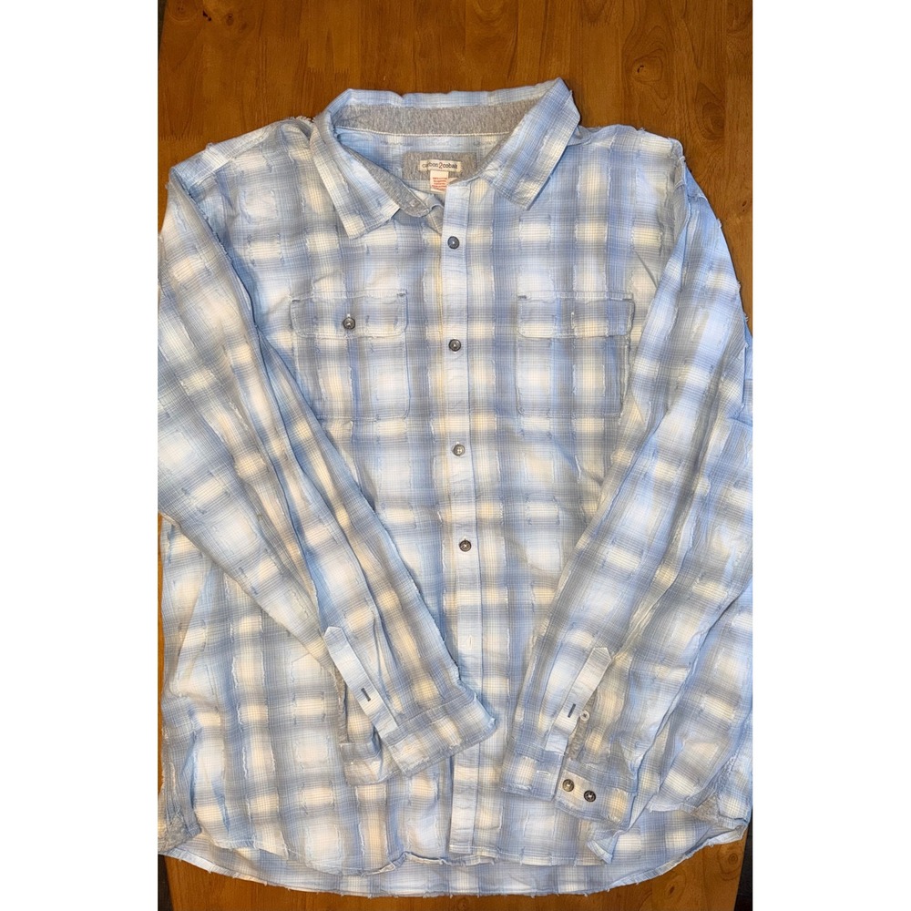 Carbon 2 Cobalt Mens XXLT Blue Plaid Textured Distressed Button Up Shirt Tall